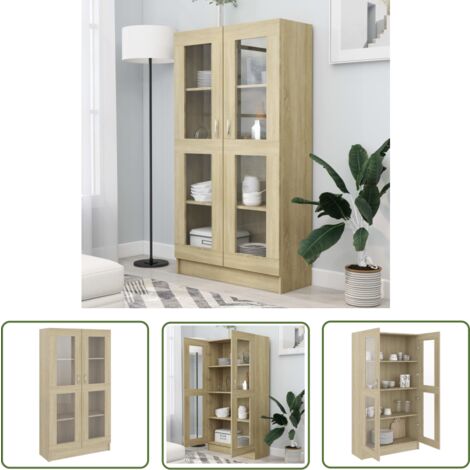 The Living Store Vitrinenschrank Sonoma-Eiche 82,5x30,5x150 cm Holzwerkstoff - Bücherregal - Regal - Vitrinenschrank - Holzschrank - Eichefarbenes Möbel (1/5)