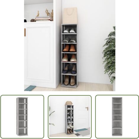The Living Store Schuhschrank Betongrau 27,5x27x102 cm Holzwerkstoff - Schuhschrank - Schuhregal - Garderobe - Aufbewahrung - Eingangsbereich (1/5)