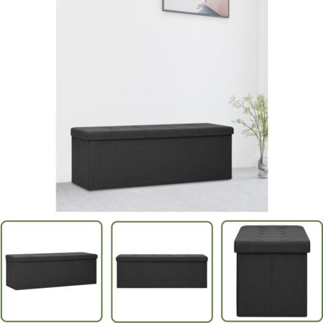 The Living Store Faltbare Sitzbank mit Stauraum Schwarz Leinenoptik
