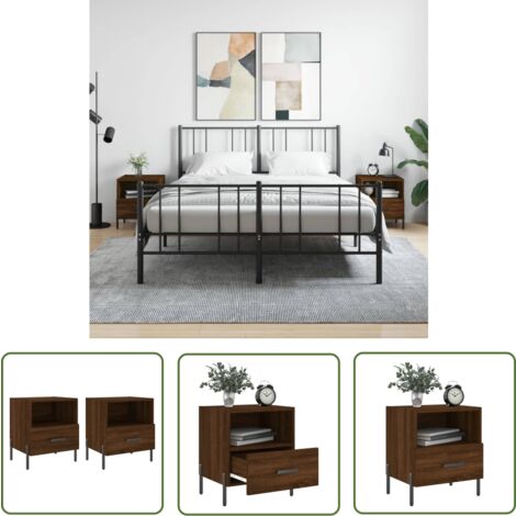 The Living Store Nachttische 2Stk. Braun Eichen-Optik 40x35x47,5cm Holzwerkstoff - Nachttisch - Beistelltisch - Wohnzimmermöbel - Eiche Möbel - Holzmöbel (1/5)