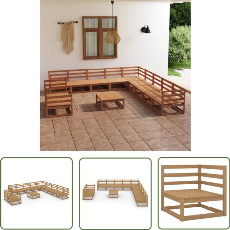 The Living Store 12tlg. GartenLoungeSet Honigbraun Massivholz Kiefer