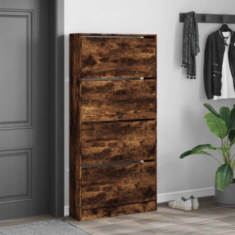 The Living Store Schuhschrank mit 4 Klappen Räuchereiche 80x21x163,5 cm ...