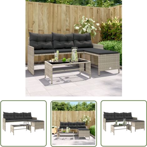 The Living Store Gartensofa in LForm mit Tisch und Kissen Hellgrau