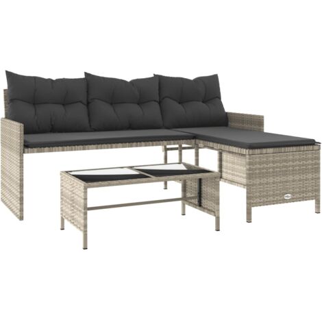 The Living Store Gartensofa in LForm mit Tisch und Kissen Hellgrau