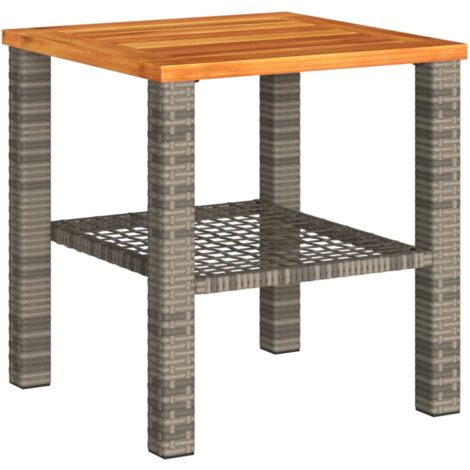 The Living Store Gartentisch Grau 40x40x42 cm Poly Rattan Akazienholz