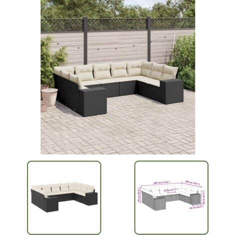 The Living Store 9tlg. GartenSofagarnitur mit Kissen Schwarz Poly