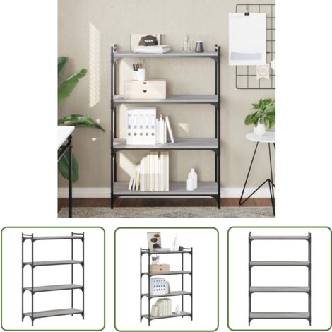 The Living Store Bücherregal 4 Böden Grau Sonoma 80x30x120 cm Holzwerkstoff - Buche Regal - Bücherregal Grau - Wohnraumorganisation - Regal Mit Schubladen - Holzregal (1/5)