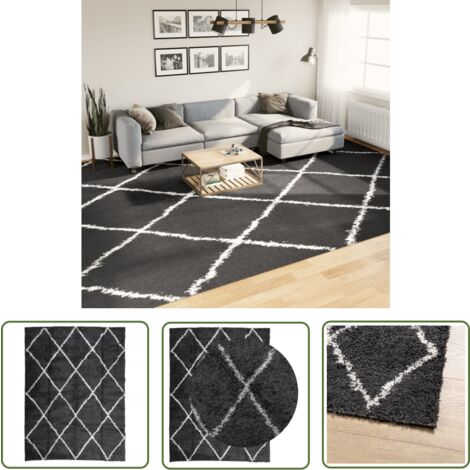 The Living Store Teppich Shaggy Hochflor Modern Schwarz und Creme ...