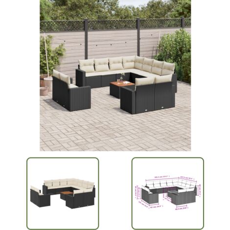 The Living Store 13tlg. GartenSofagarnitur mit Kissen Schwarz Poly