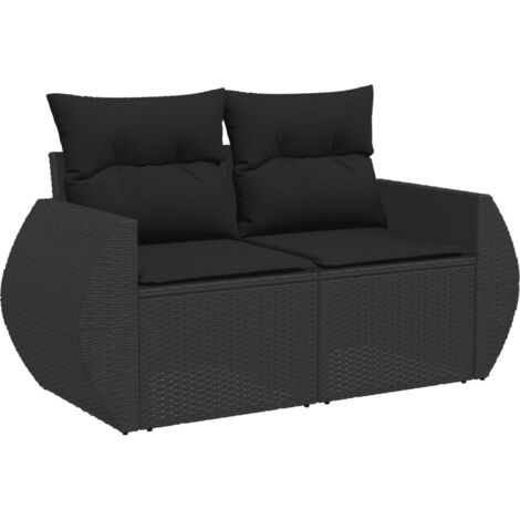 The Living Store Gartensofa mit Kissen 2Sitzer Schwarz Poly Rattan