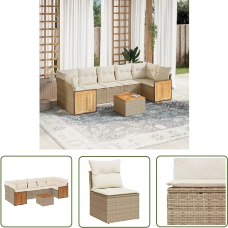 The Living Store 8tlg. GartenSofagarnitur mit Kissen Beige Poly