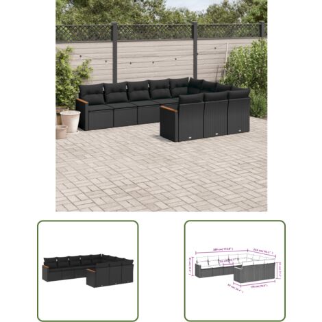 The Living Store 10-tlg. Garten-Sofagarnitur mit Kissen Schwarz Poly Rattan - Gartenmöbel - Outdoor Möbel - Rattan Sofa - Lounge Set - Esszimmergarnitur (1/3)