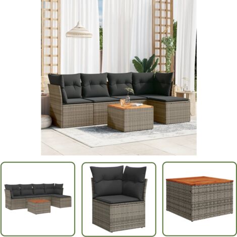 The Living Store 6tlg. GartenSofagarnitur mit Kissen Grau Poly Rattan