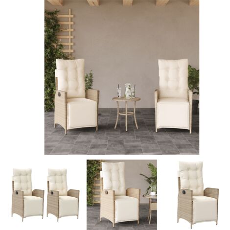 The Living Store Gartensessel mit Fußteil 2 Stk. Verstellbar Beige Poly