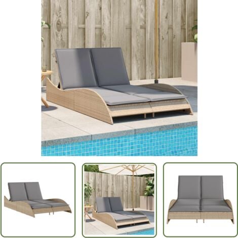 The Living Store Sonnenliege mit Auflagen Beige 114x205x73 cm Poly
