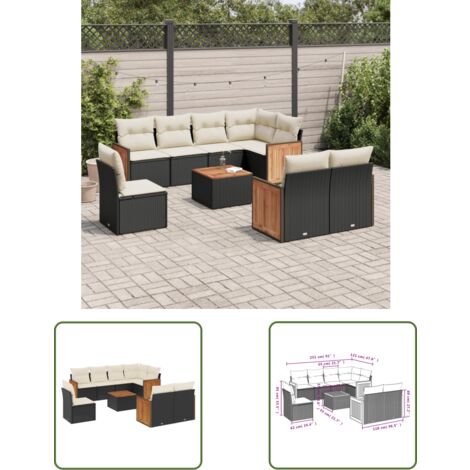 The Living Store 9-tlg. Garten-Sofagarnitur mit Kissen Schwarz Poly Rattan - Gartenmöbel Set - PE-Rattan Möbel - Outdoor Lounge - Esstisch - Sofasatz (1/3)