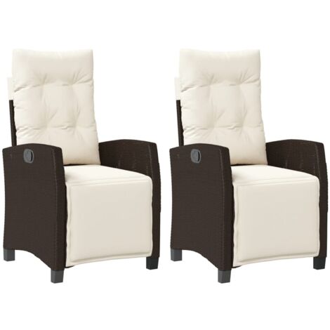 The Living Store Gartensessel mit Fußteil 2 Stk. Verstellbar Braun Poly
