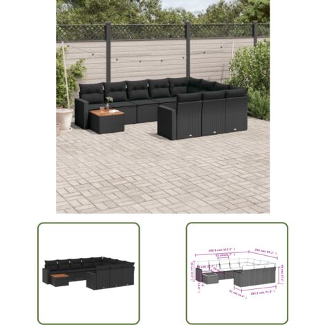The Living Store 11-tlg. Garten-Sofagarnitur mit Kissen Schwarz Poly Rattan - Gartensorte - Outdoor Möbel - Gartenlounge - Lounge Set - Esstischset (1/3)