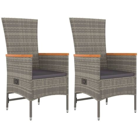 The Living Store GartenLiegestühle mit Kissen 2 Stk. Grau Poly Rattan