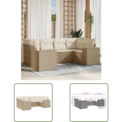 The Living Store 6-tlg. Garten-Sofagarnitur mit Kissen Beige Poly Rattan - Gartenmöbel - Sofagarnitur - Rattan Möbel - Outdoor Möbel - Lounge Set (1/3)