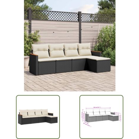 The Living Store 5tlg. GartenSofagarnitur mit Kissen Schwarz Poly