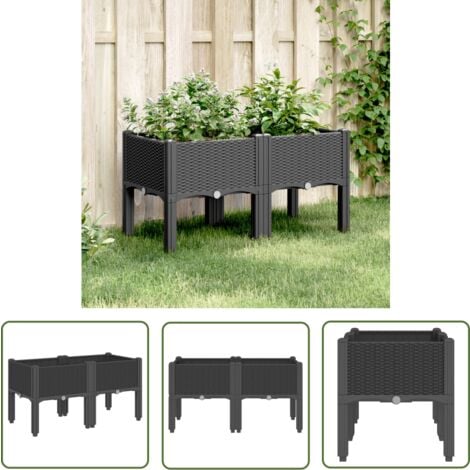 The Living Store Pflanzkasten mit Beinen Schwarz 80x40x42 cm PP