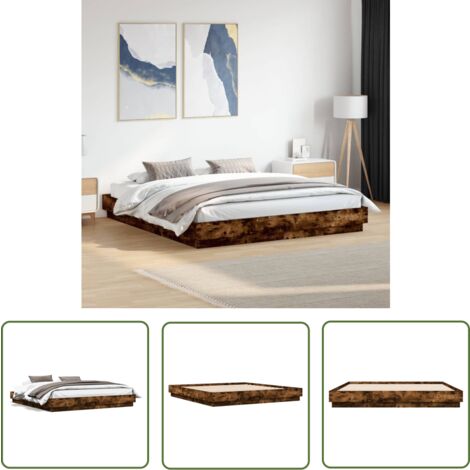 Bettgestell Räuchereiche 75x190 Cm – Mit Kopfteil, Lattenrost & Stauraum Darunter, Stabiles Metall/ Holzwerkstoff-Design