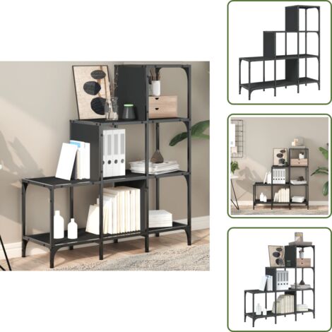 The Living Store Bücherregal Schwarz 92x30x102 cm Holzwerkstoff und Metall - Bucherregal - Regal - Treppenregal - Etagenregal - Wohnraumgestaltung (1/5)
