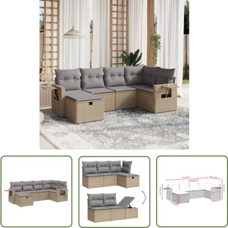 The Living Store 6tlg. GartenSofagarnitur mit Kissen Beige Poly