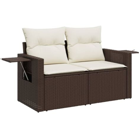 The Living Store Gartensofa mit Kissen 2Sitzer Braun Poly Rattan