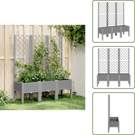 The Living Store Pflanzkübel mit Rankgitter Hellgrau 120x40x142 cm PP - Blumentopf - Kübel - Gartenkasten - Rankgitter - Kletterpflanze (1/5)