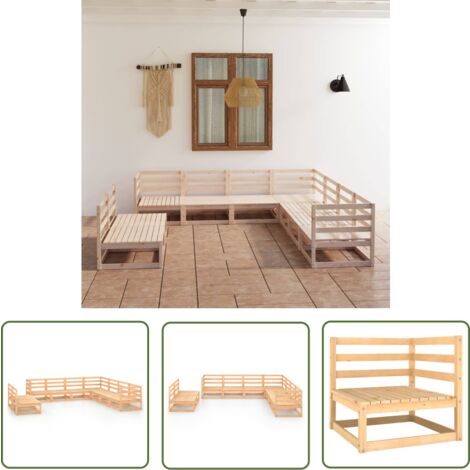 The Living Store 9tlg. GartenLoungeSet Massivholz Kiefer