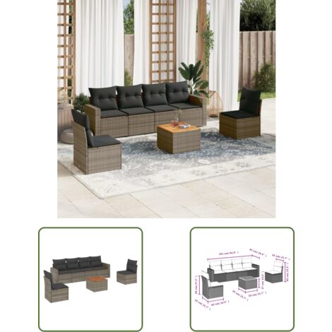 The Living Store 7-tlg. Garten-Sofagarnitur mit Kissen Grau Poly Rattan - Gartenmöbel - Outdoor Möbel - Rattan Gartenmöbel - Sofagarnitur - Lounge Set (1/3)
