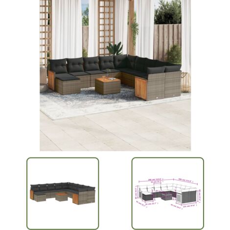 The Living Store 12-tlg. Garten-Sofagarnitur mit Kissen Grau Poly Rattan - Gartenmöbel - Esstischgarnitur - Lounge Set - Outdoor Möbel - Rattan Gartenmöbel (1/3)