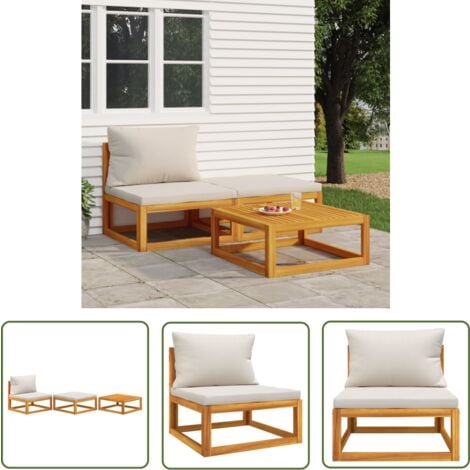 The Living Store 3tlg. GartenLoungeSet mit Kissen Massivholz Akazie