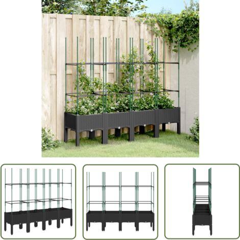 The Living Store Pflanzkübel mit Rankgitter Schwarz 160x40x142,5 cm PP