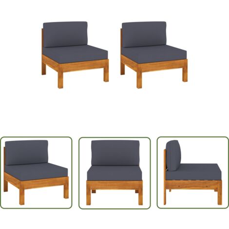 The Living Store Mittelsofas 2 Stk. mit Dunkelgrauen Kissen Massivholz Akazie - Gartensofa - Holzsessel - Outdoormöbel - Lounge Set - Gartenlounge (1/5)