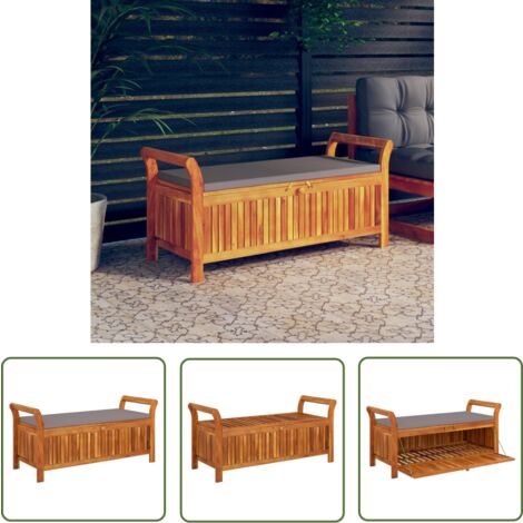 The Living Store Garten-Truhenbank mit Kissen 126 cm Massivholz Akazie - Holzbank - Gartenbank - Truhenbank - Stauraumbank - Outdoormöbel (1/5)