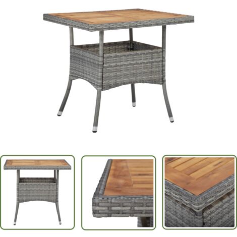 The Living Store GartenEsstisch Grau Poly Rattan und Massivholz Akazie