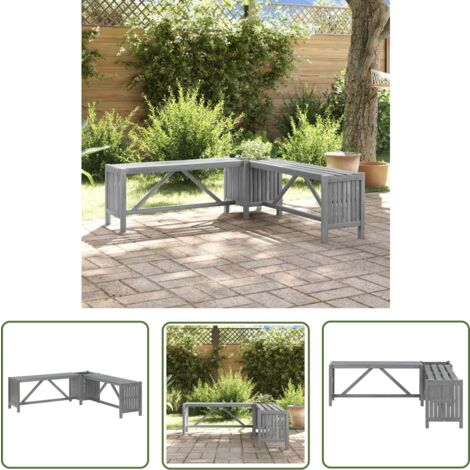 The Living Store Garten-Eckbank mit Pflanzkübel 117 cm Massivholz Akazie Grau - Gartenbank - Holzmöbel - Akazienholz - Gartenmöbel - Terrassenmöbeln (1/5)