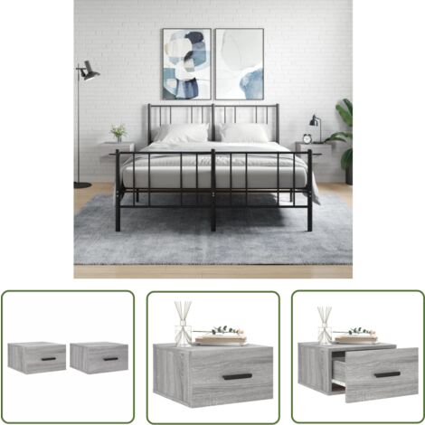 The Living Store Wand-Nachttische 2 Stk. Grau Sonoma 35x35x20 cm - Wandregal - Wohnzimmerdeko - Nachttisch - Regal Grau - Hängeregal (1/5)