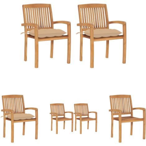 Gartenmöbel - vidaXL Gartenstühle 2 Stk. mit Beige Kissen Massivholz Teak - Vintage Gartenmöbel (1/5)