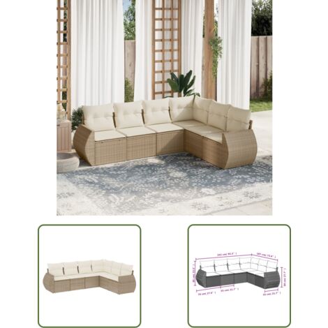 The Living Store 6-tlg. Garten-Sofagarnitur mit Kissen Beige Poly Rattan - Gartenmöbel Set - PE-Rattan Möbel - Outdoor Lounge - Gartenlounge - Esszimmerset (1/3)