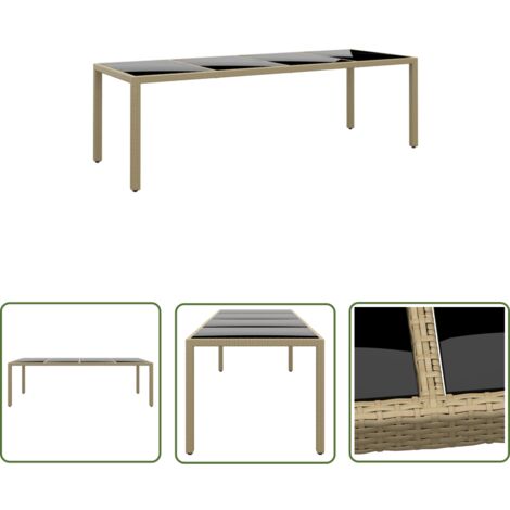 The Living Store Gartentisch mit Glasplatte Beige Poly Rattan
