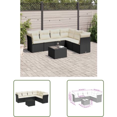 The Living Store 7-tlg. Garten-Sofagarnitur mit Kissen Schwarz Poly Rattan - Gartenmöbel Set - PE-Rattan Möbel - Outdoor Sofa - Esstisch - Lounge Garnitur (1/3)