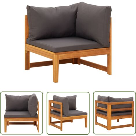 The Living Store Ecksofa mit Dunkelgrauen Kissen Massivholz Akazie - Gartensofa - Eckcouch - Outdoor-Sofa - Holzmöbel - Gartenmöbel (1/5)