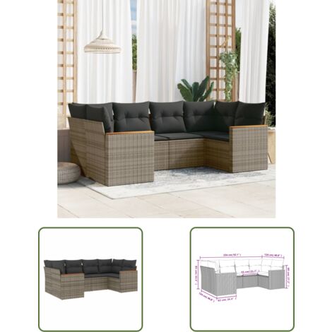 6-teilige Garten-Sofagarnitur Aus Grauem Poly Rattan – Mit Stauraum, Tisch & Waschbaren Kissen