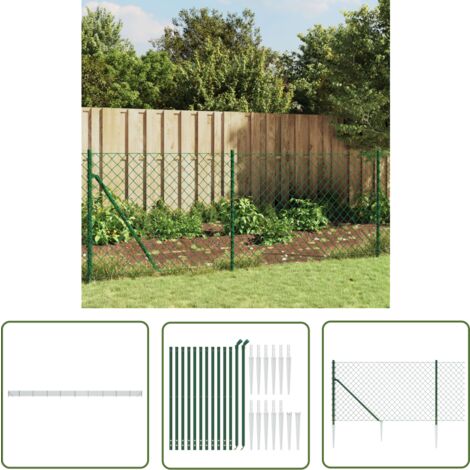The Living Store Maschendrahtzaun mit Bodenhülsen Grün 1,1x25 m - Gartenzaun - Maschendrahtzaun - Zäune Aus Metall - Sicherheitszaun - Tiergehege (1/5)