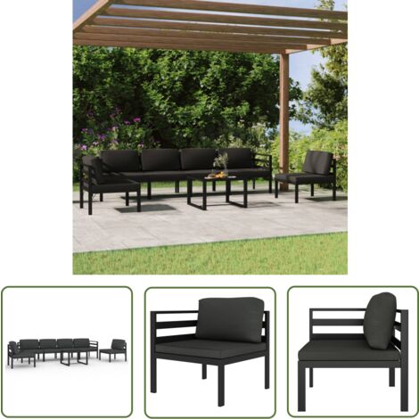 The Living Store 7-tlg. Garten-Lounge-Set mit Kissen Aluminium Anthrazit - Garten Lounge Set - Loungesessel - Outdoor Möbel - Gartenmöbel - Alu Gartenmöbel (1/5)