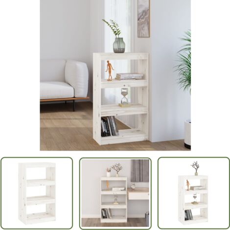 The Living Store Bücherregal/Raumteiler Weiß 60x30x103,5 cm Massivholz